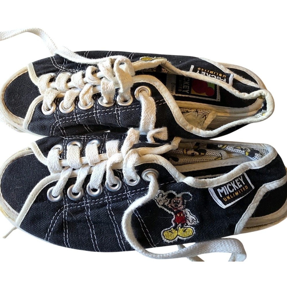 Mickey Unlimited Black‎ Canvas Sneakers Womens Size 6 Retro 90s Y2K Embroidered